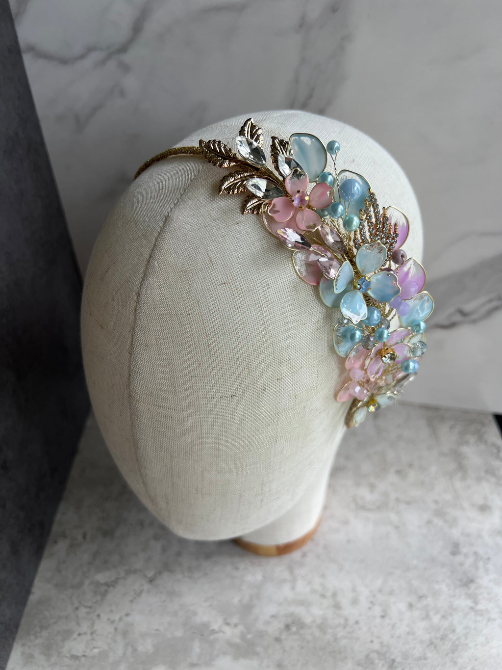 Pastel Blue, lilac and pink side wedding guest Heapdiece