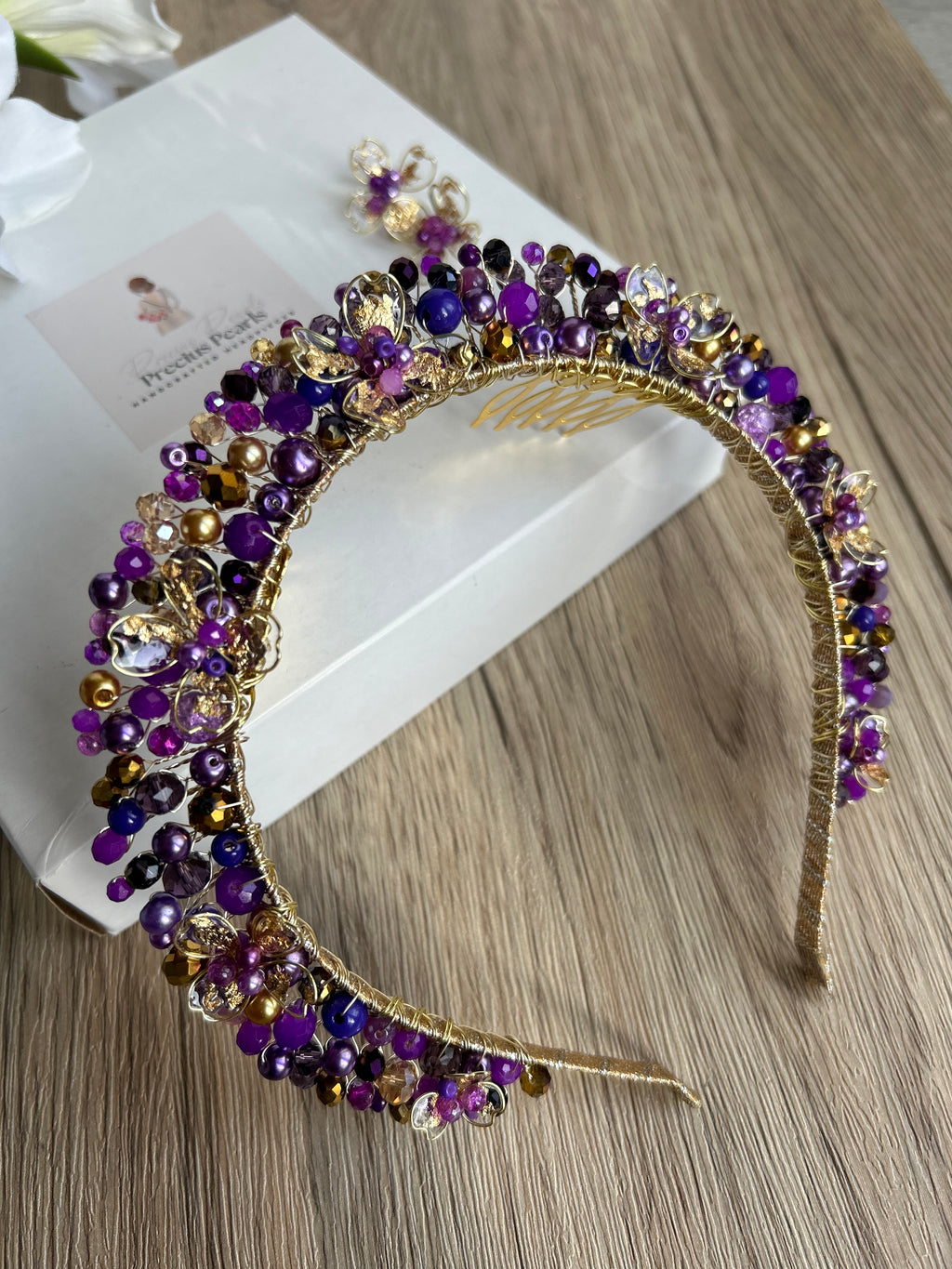 Stunning Purple and Gold flora crown Stunning Purple and Gold flora crown Precius pearls
