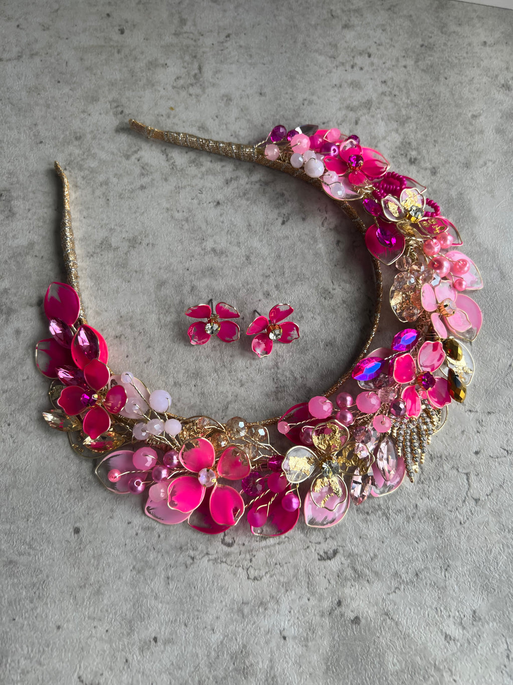 Fucshia and Pink weding guest Halo crown