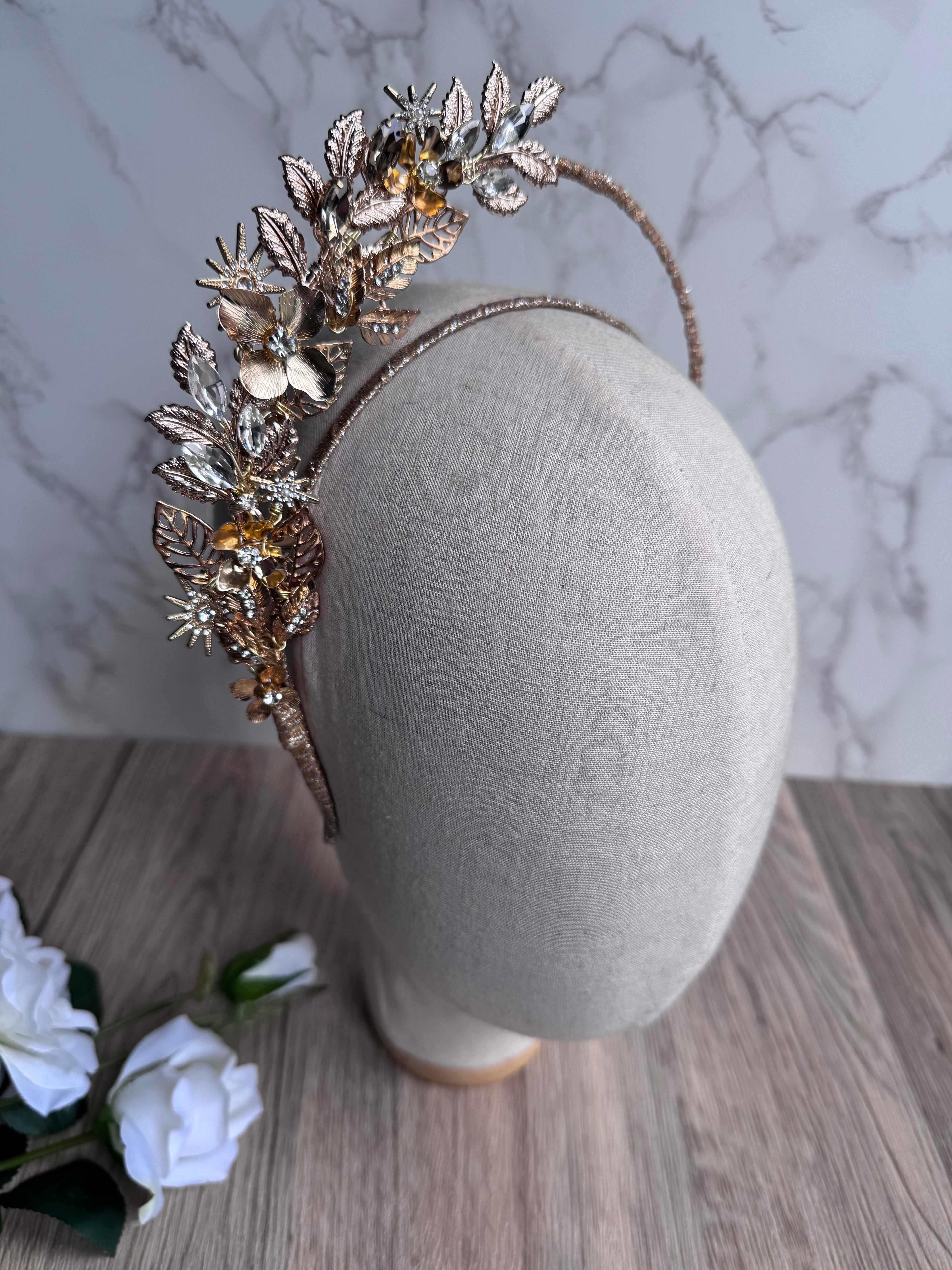 Gold Half halo - wedding guest headpiece Gold Half halo - wedding guest headpiece Precius pearls