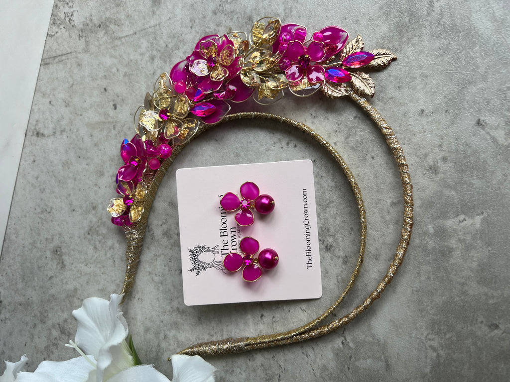 Magenta and Gold wedding guest Heapdiece