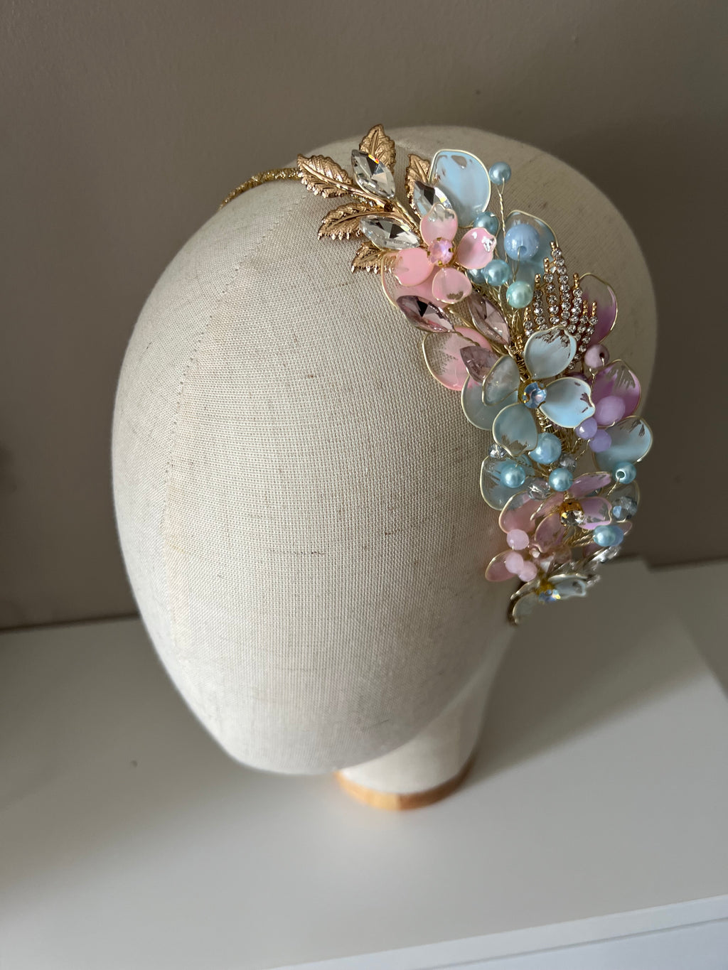 Pastel Blue, lilac and pink side wedding guest Heapdiece