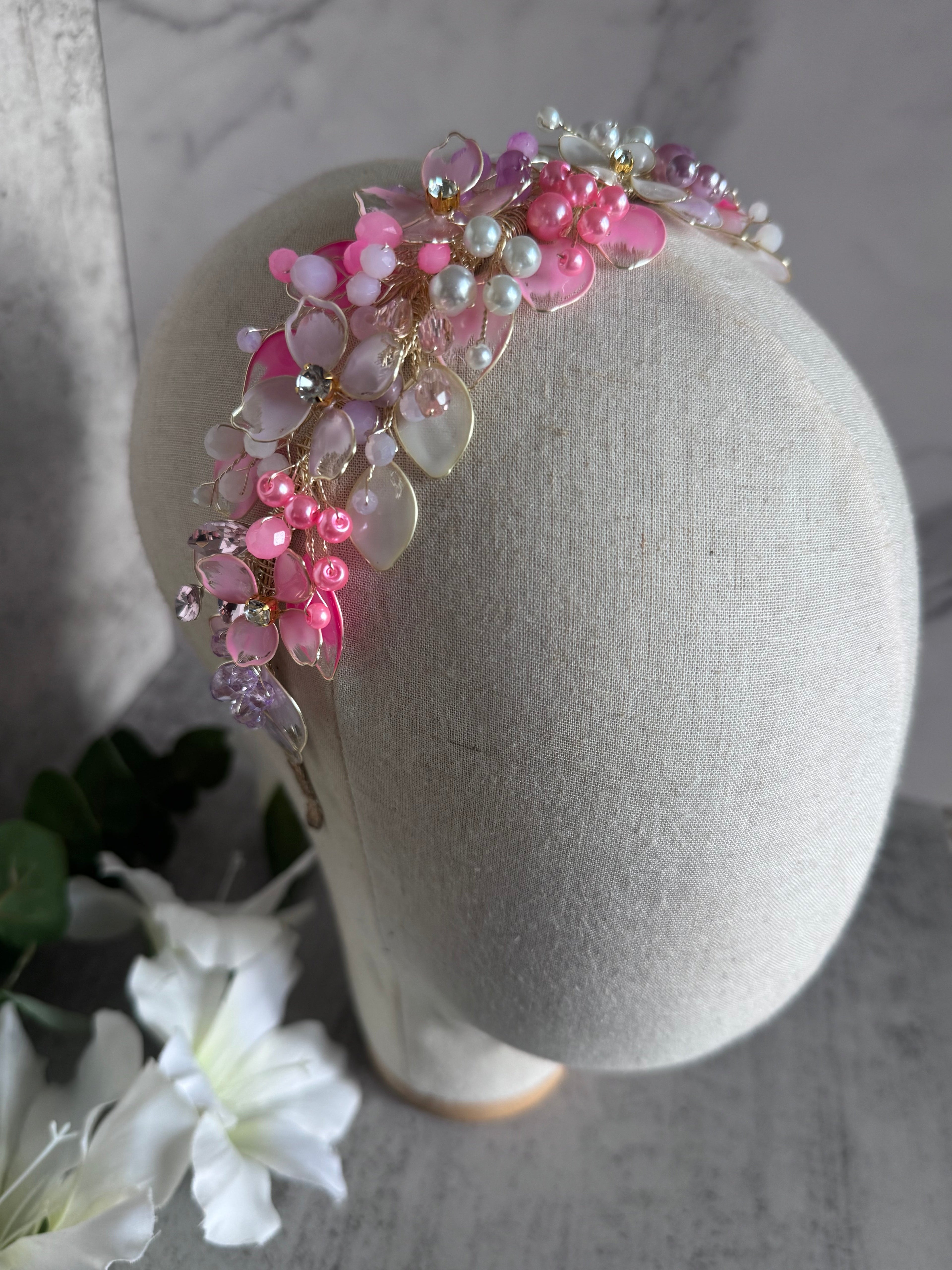 Lilac, Pink and White wedding guest headpiece Lilac, Pink and White wedding guest headpiece Precius pearls