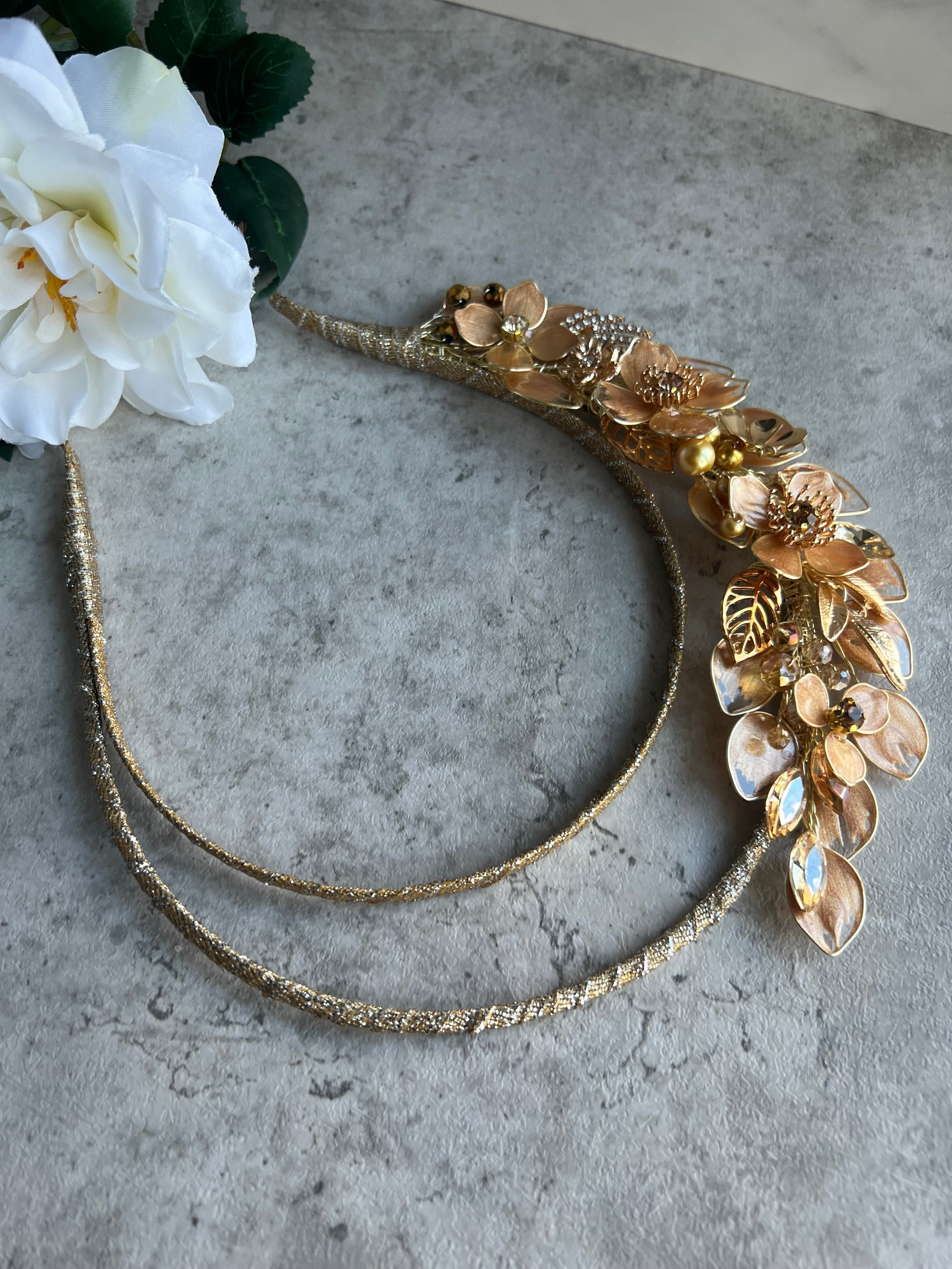 Gold Floral Half Halo Headpiece Gold Floral Half Halo Headpiece Precius pearls