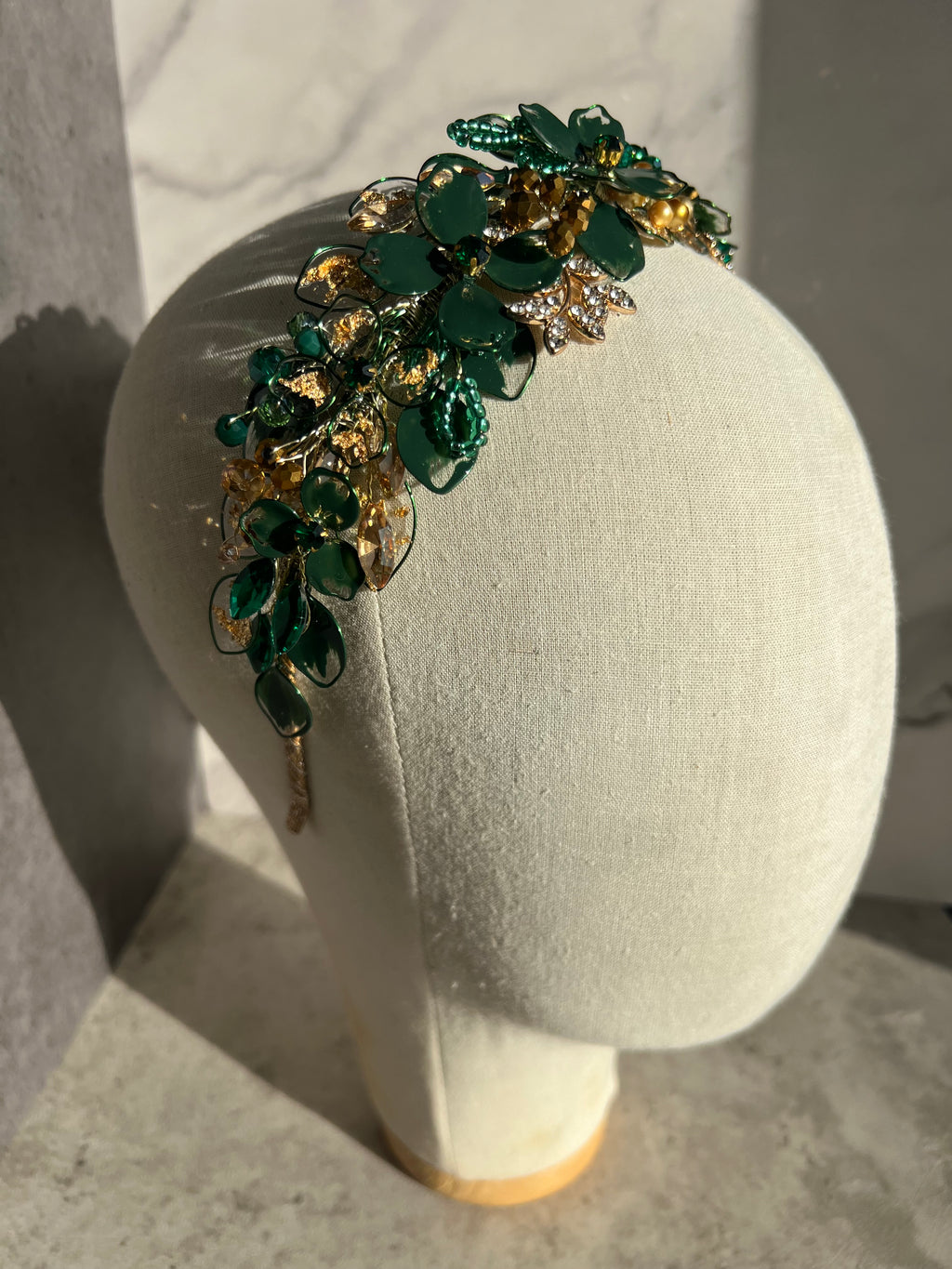 Forest green and Gold Wedding guest Heapdiece