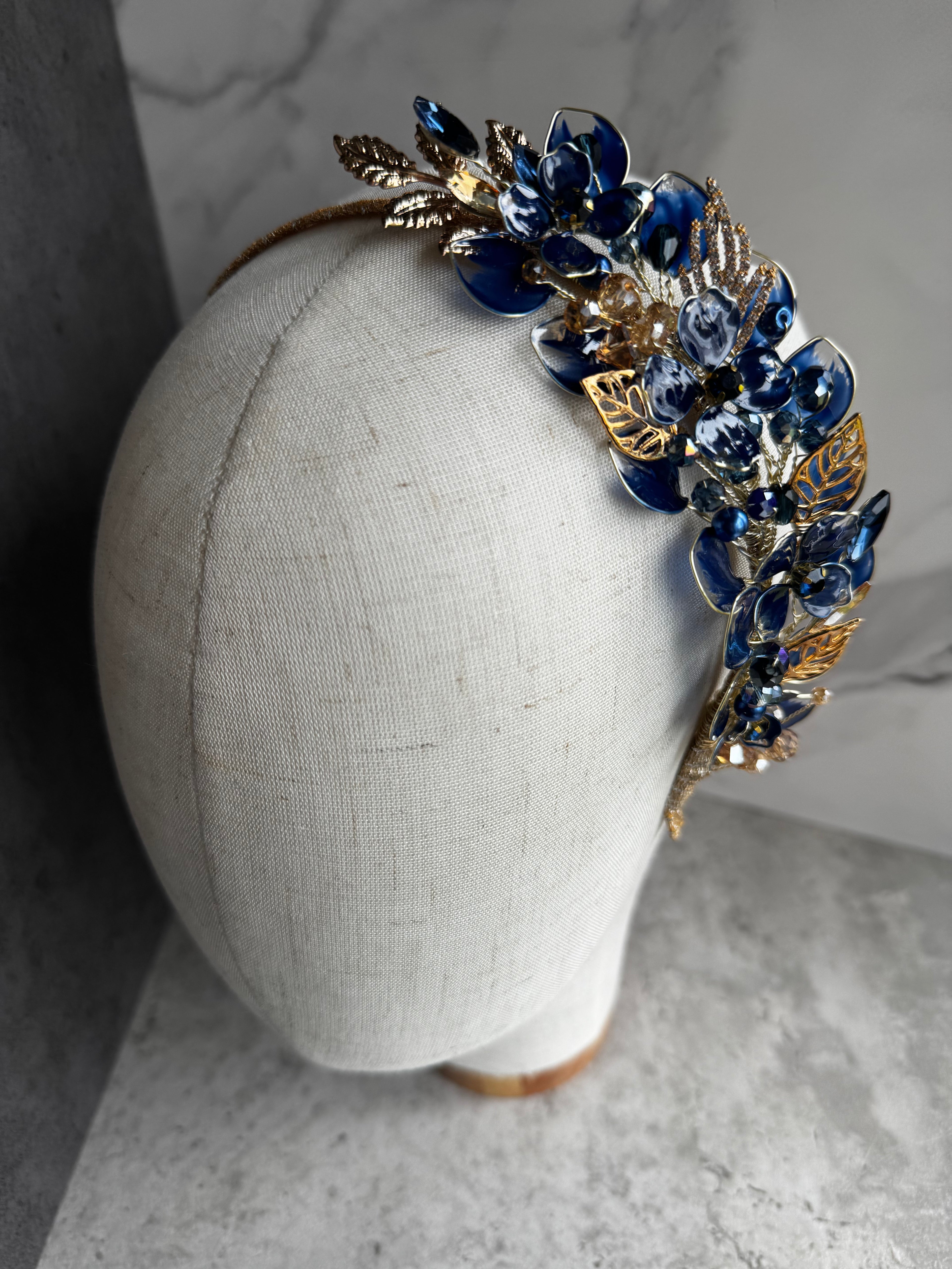 Navy side Heapdiece, Earrings and Bracelet