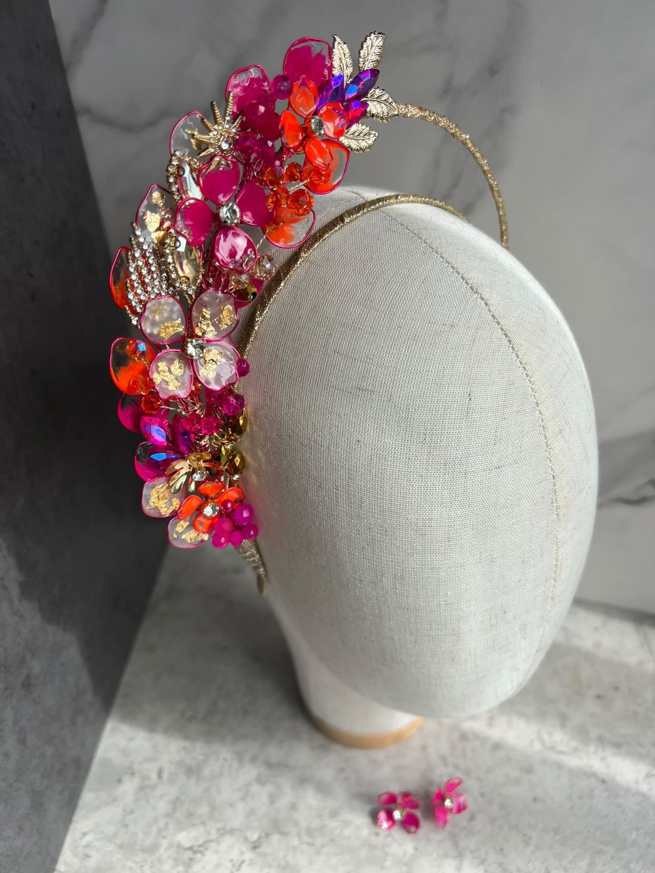 Fuschia, Gold and Orange Half halo