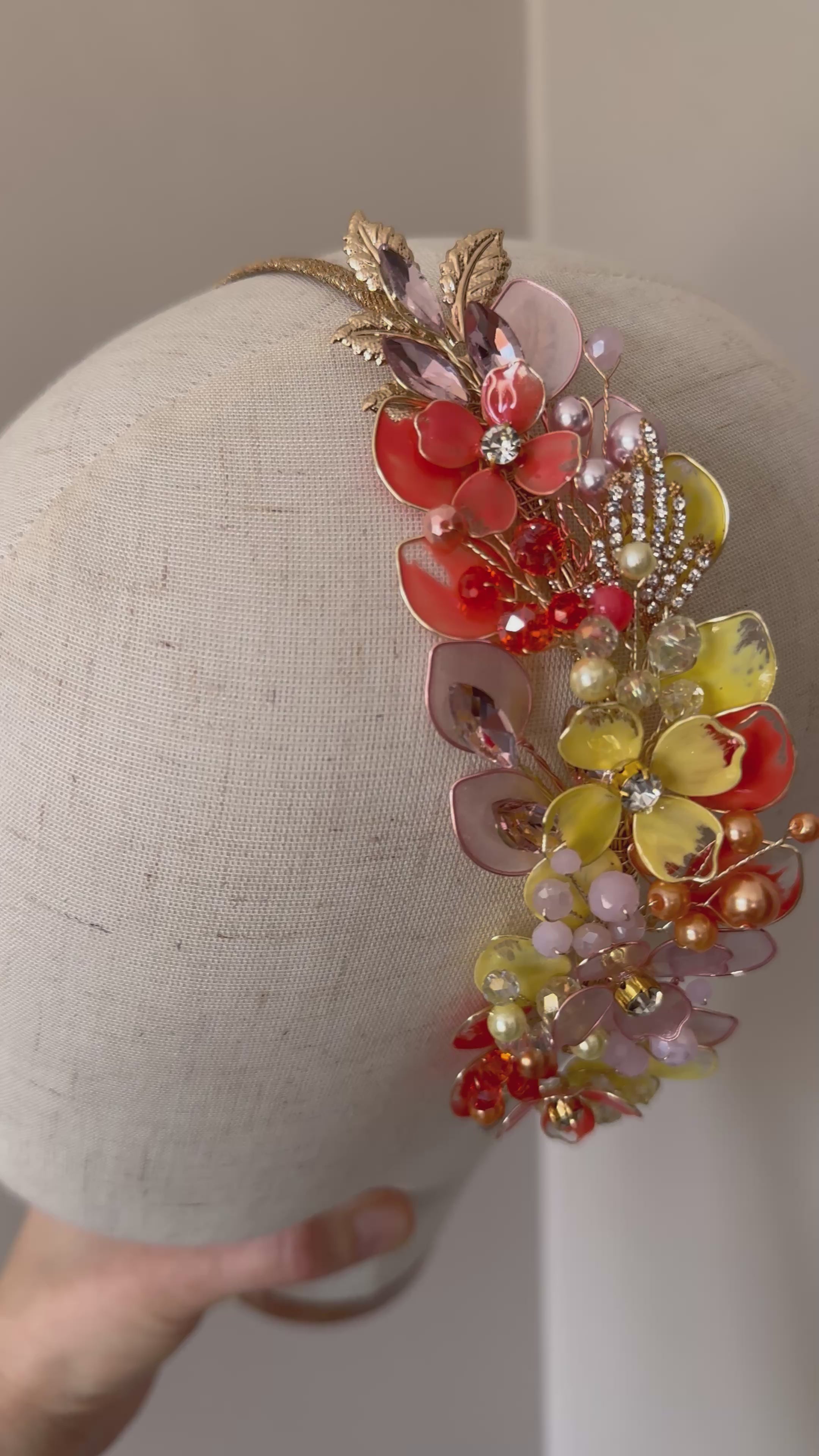 Rose Gold, yellow and Orange side headpiece