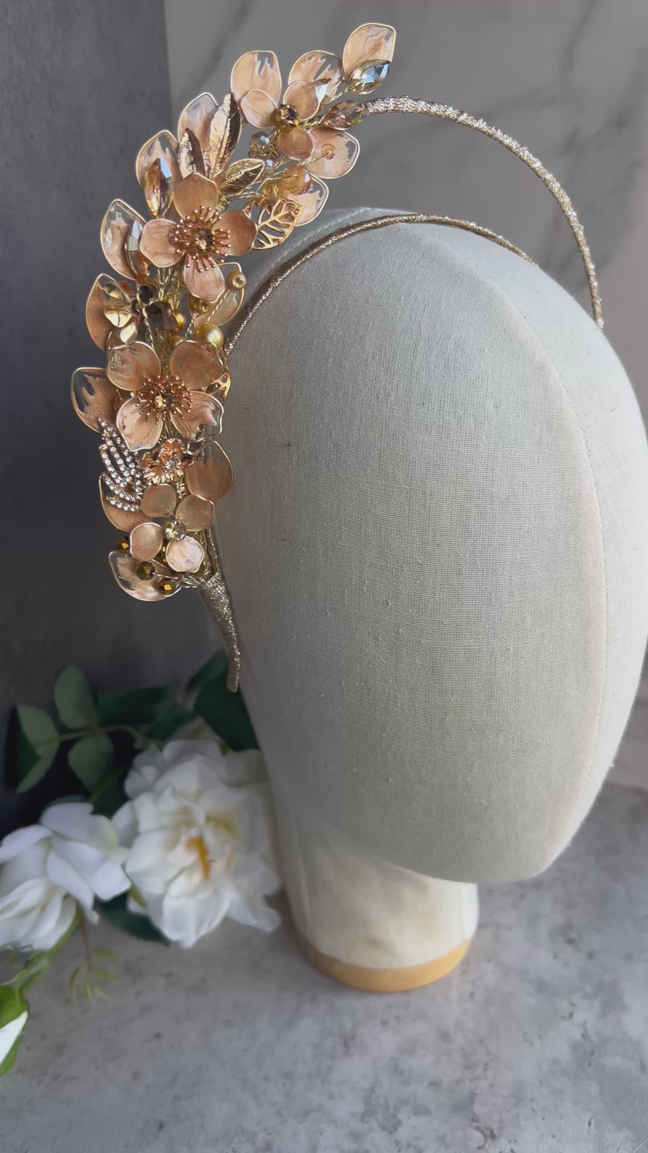 Gold Floral Half Halo Headpiece