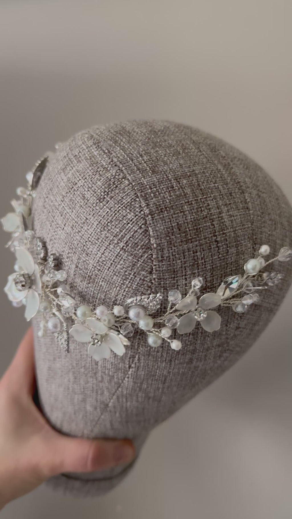 Milky White Floral  Hair Vine – Pearl & Crystal Headpiece