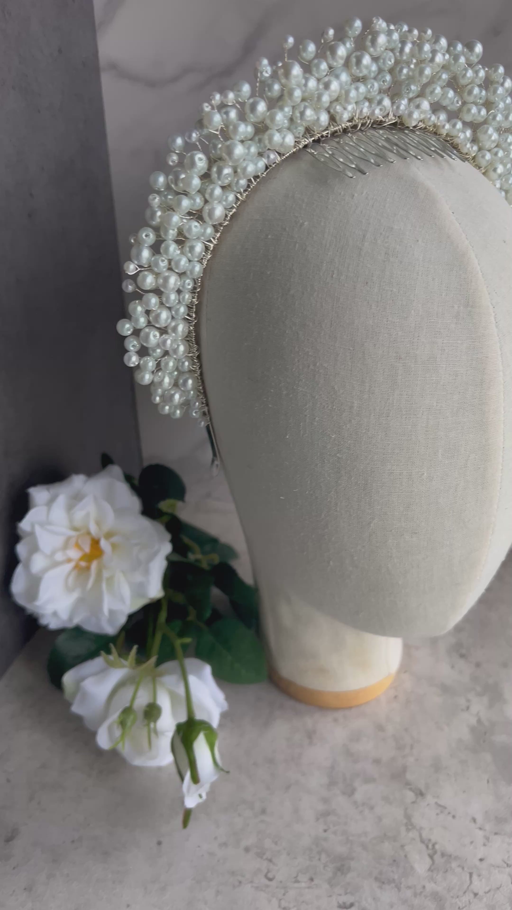 Beaded bridal pearl crown
