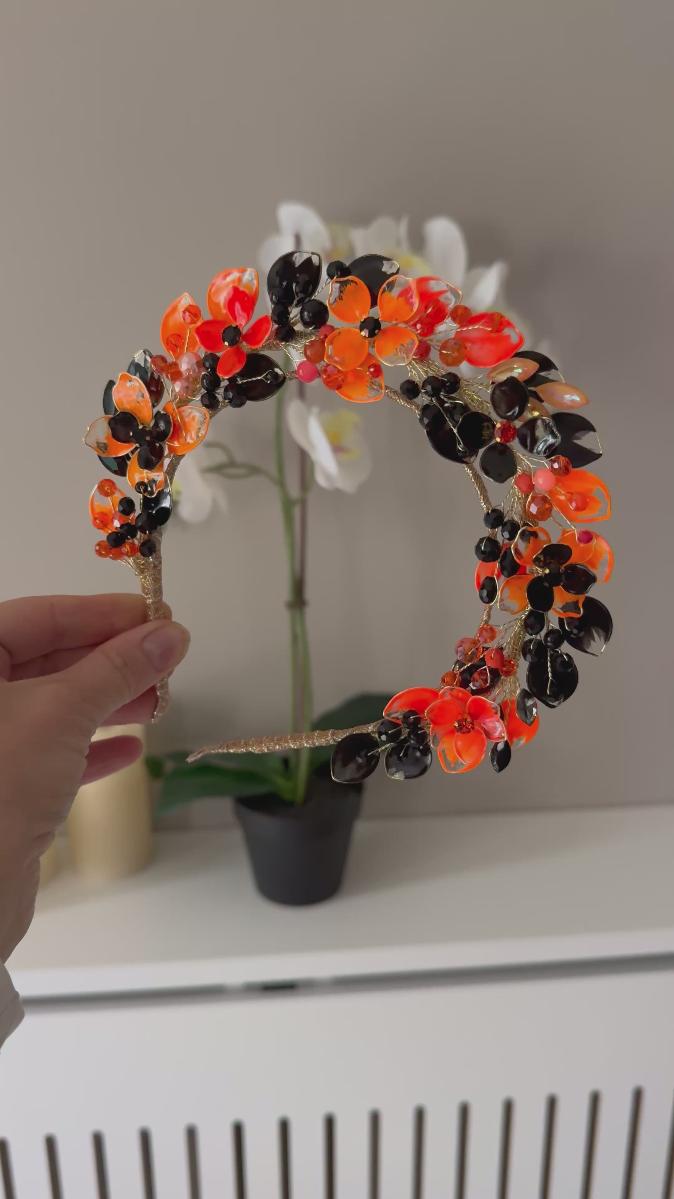 Black and Orange Wedding guest halo