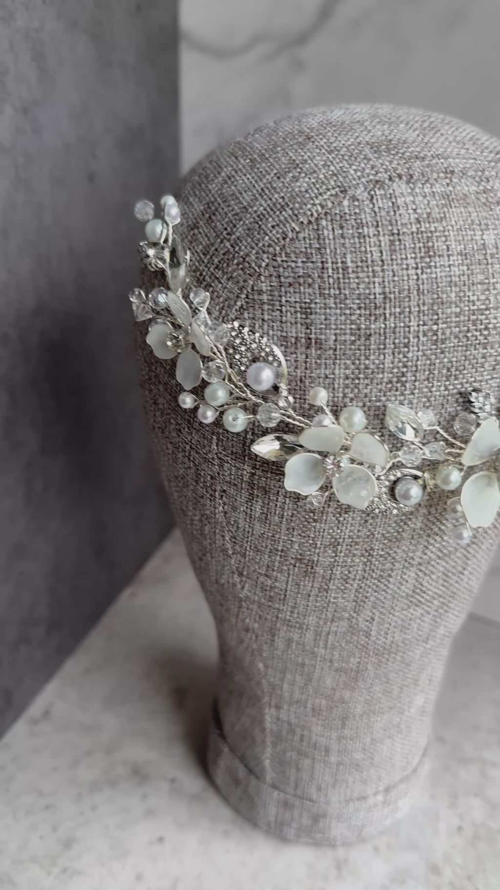 Milky White Floral  Hair Vine – Pearl & Crystal Headpiece
