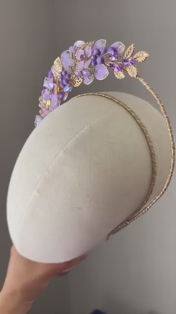 Dark lilac and gold half halo Heapdiece
