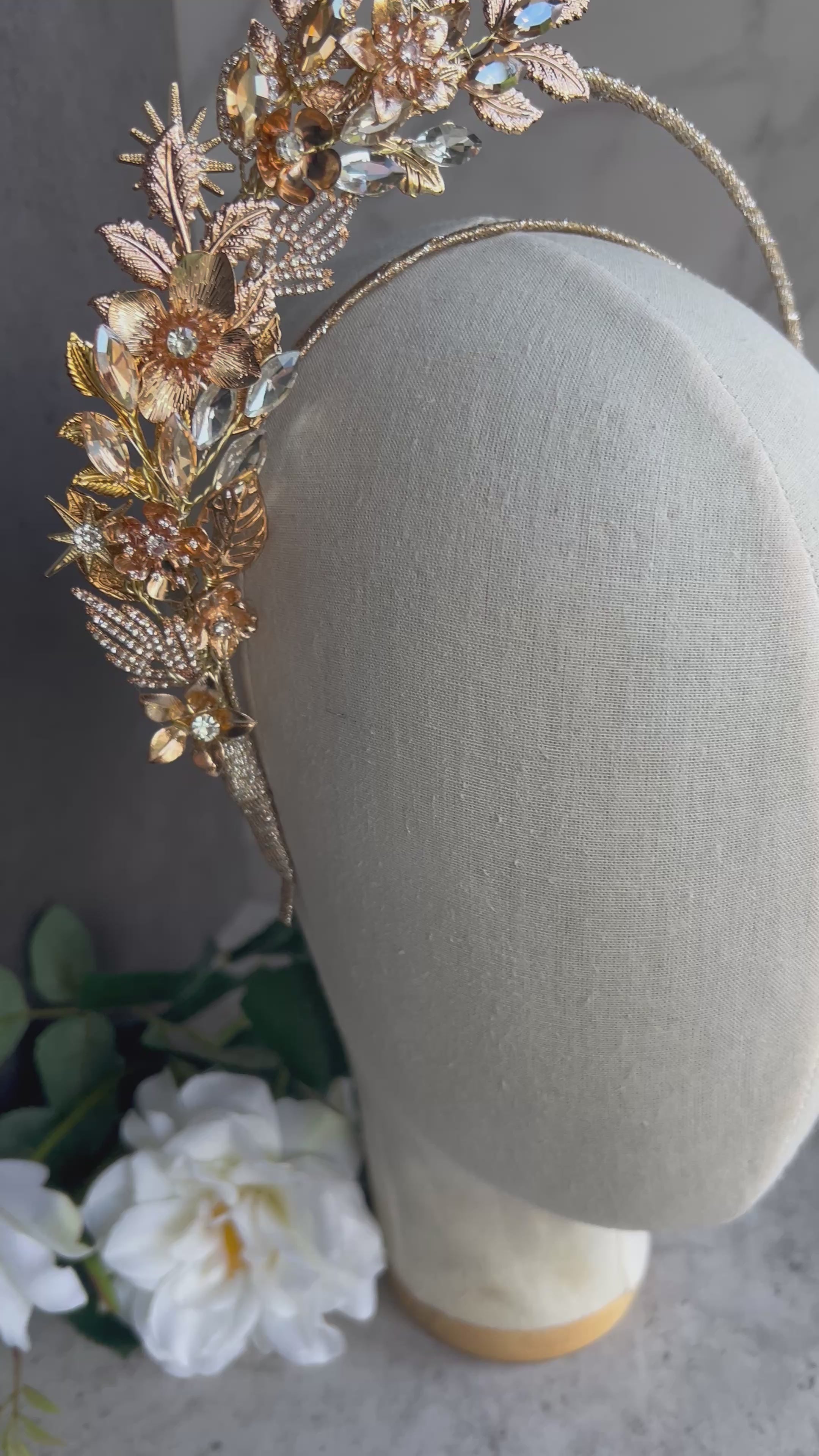 Gold Celestial Floral Half Halo Headpiece